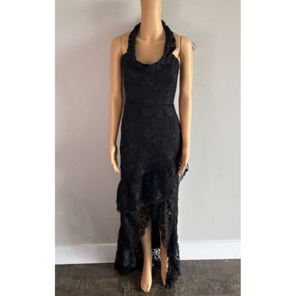 Lovers+Friends Womens Asymmetrical Festive Long Embroidered Dress Black Size L - Picture 1 of 12